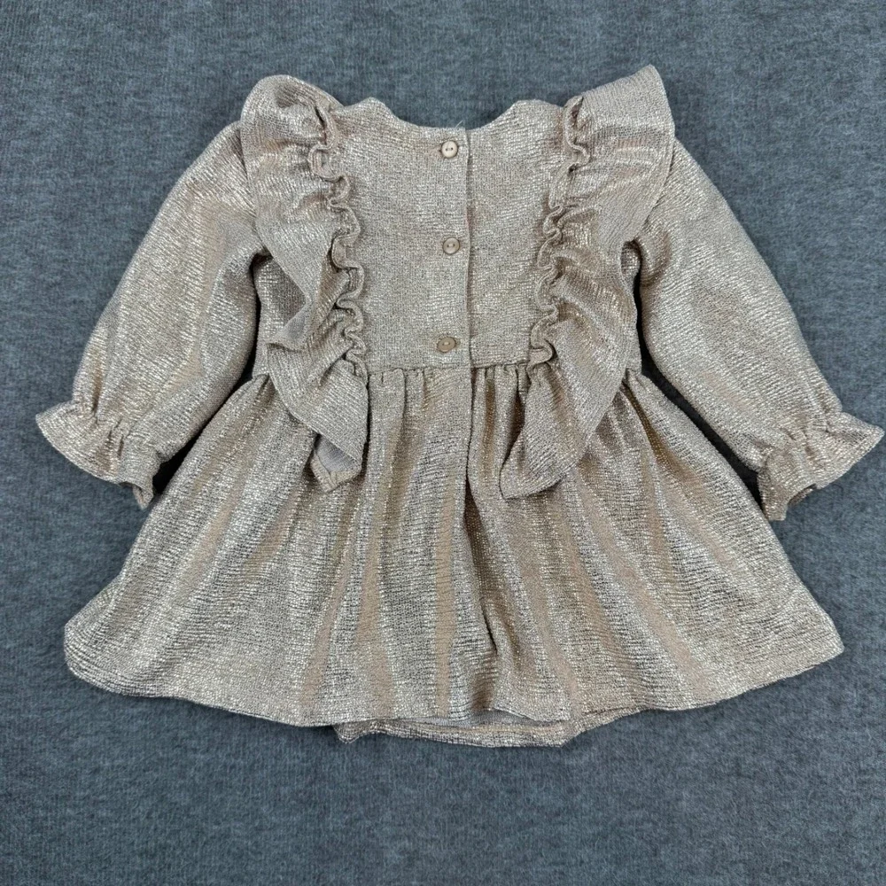 Bonnie Baby Party Dress Kids‎ 18M Gold Metallic Ruffle Long Sleeve Holiday